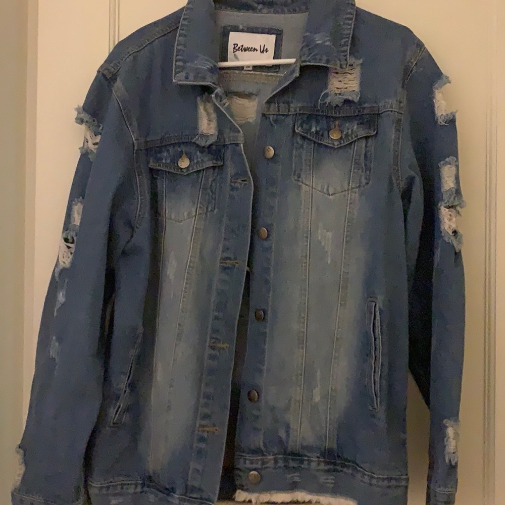 Oversized distressed jean jacket
